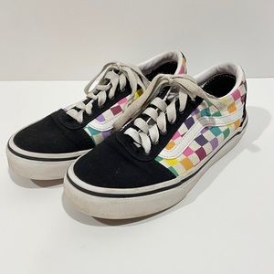 Vans Old Skool kids size 1 rainbow checkered sneakers shoes